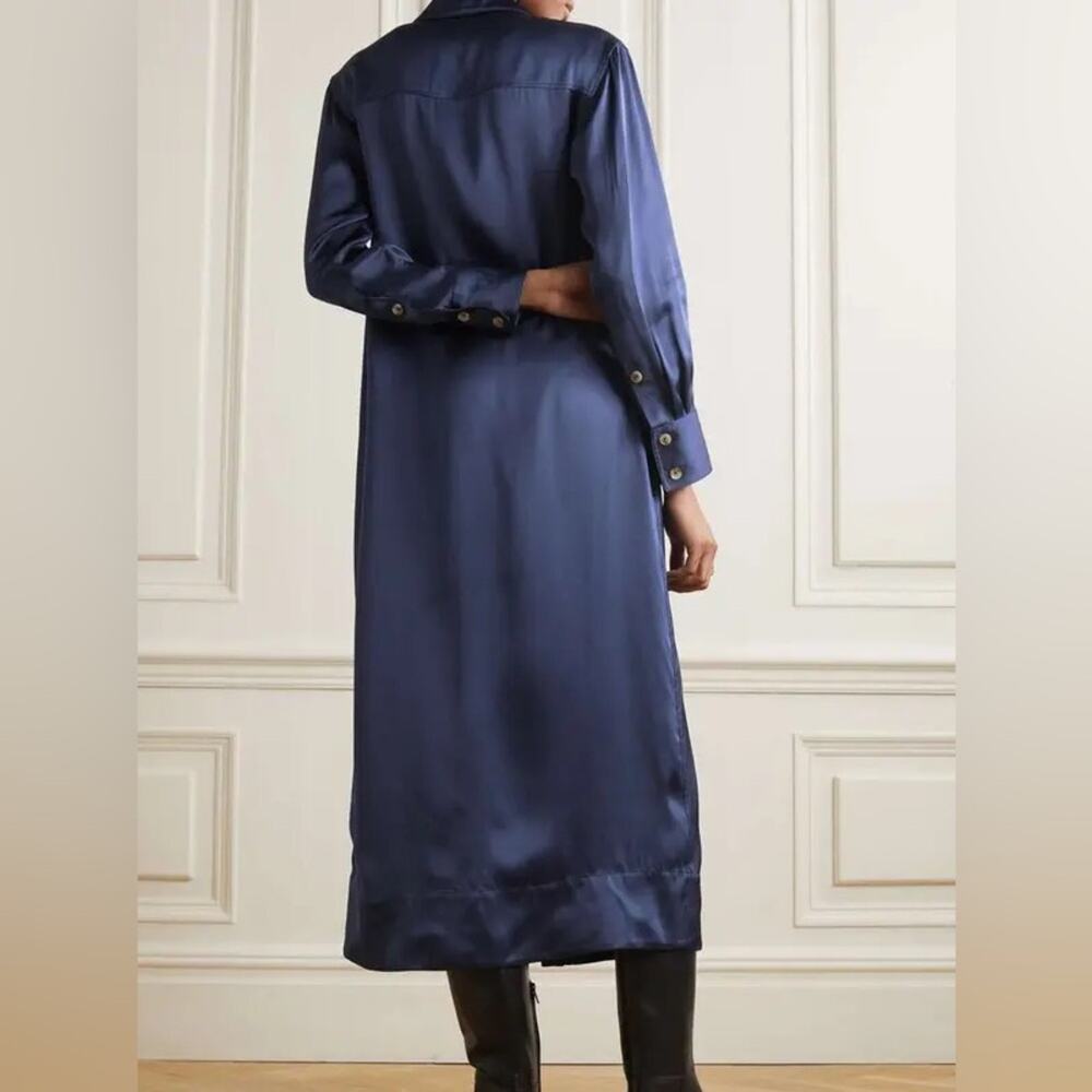 LouLou Studio Ara Satin Maxi Shirt Dress Navy Minimalist Sz M - Picture 2 of 11